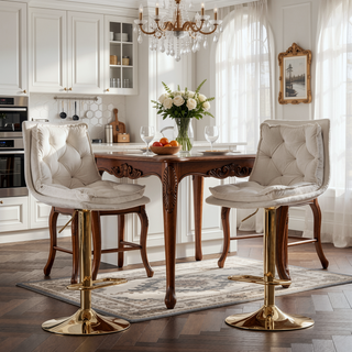 Sunvega Set of 2 Black Velvet Swivel Bar Stools with Chrome Footrest and Adjustable Height