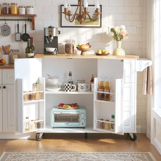Sunvega Mobile Kitchen Island Cart with 3 Drawers Spice Rack and Drop Leaf Table