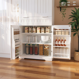 Sunvega Modern Farmhouse White Buffet Cabinet with Hutch for Kitchen Storage and Dining Room