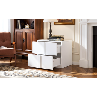 Sunvega Elegant Gray Nightstand with 2 Drawers and Metal Foot for Bedroom