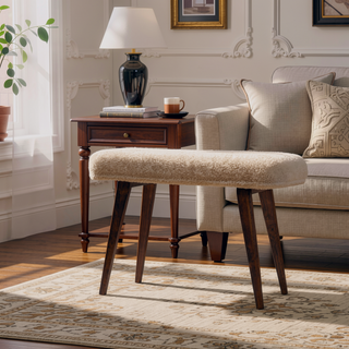 Sunvega Handwoven Cotton and Solid Mango Wood Upholstered Boucle Bench