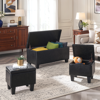 Sunvega Large Storage Ottoman Bench with Tufted Linen Design for Living Room
