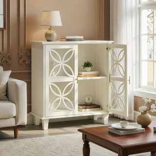 Sunvega Rattan Decorated Storage Buffet Cabinet with Bohemian Style for Living Room