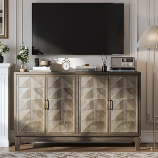 Sunvega Modern Sideboard Cabinet with 4 Diamond Relief Doors for Living Dining Room