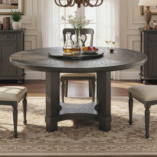 Sunvega Transitional Round Dining Table with White Marble Top and Lazy Susan