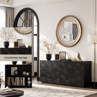 Sunvega Modern Sideboard Buffet Cabinet with Water Ripple Design and Ample Storage for Kitchen
