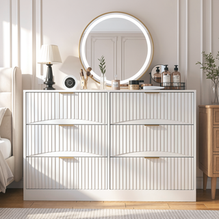 Sunvega Modern Wavy Pattern 6-Drawer Dresser with Ample Storage for Bedroom