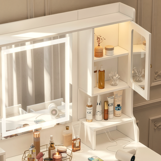 Sunvega Large Vanity Table Set with Mirror, 6 Drawers and 4 Lockers