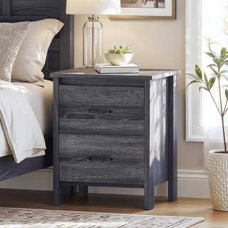 Sunvega Contemporary Faux Wood Nightstand with Two Drawers for Bedroom Storage