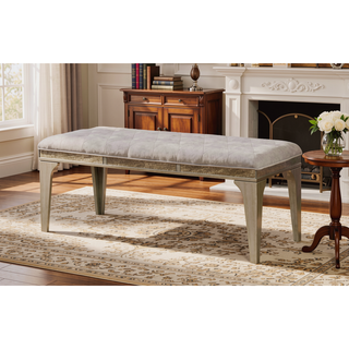 Sunvega Transitional Style Upholstered Bench with Button Tufted Seat and Flannelette Cushion