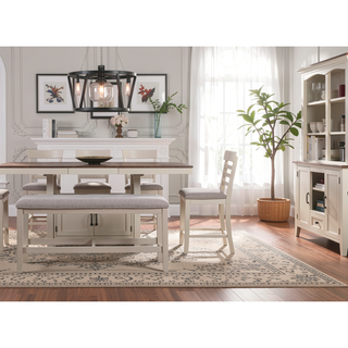 Sunvega Acacia Wood Counter Bench with Cream Linen Cover and 300 lb Capacity