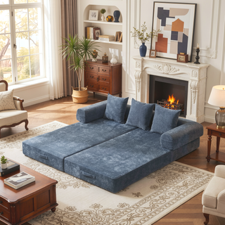 Sunvega Convertible Chenille Folding Sofa Bed with Pillows for Living Room