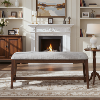 Sunvega Upholstered Dining Bench with Cherry Finish and Sturdy Construction
