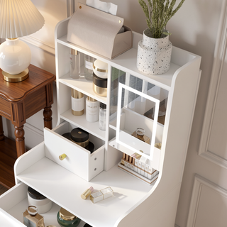 Sunvega 7-Drawer Vanity Desk with LED Mirror Jewelry Storage and PU Stool