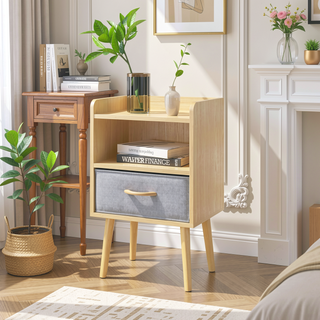 Sunvega Collapsible Fabric Drawer Nightstand with 2-Tier Storage Cabinet and Shelf