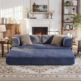 Sunvega High Quality Corduroy Folding Sofa Bed with 2 Pillows and Foam Spring Mattress