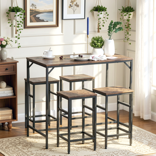 Sunvega Industrial 5-Piece Dining Table Set with 4 Stools for Kitchen and Pub