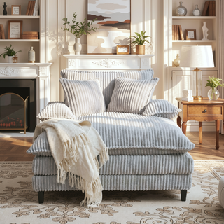 Sunvega Oversized Corduroy Chaise Lounge Chair with Fluffy Cushions and 4 Adjustable Gears