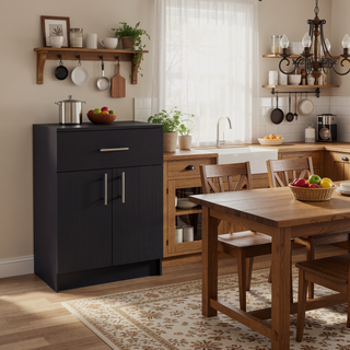 Sunvega Black Multistorage Pantry Cabinet with One Drawer and Two Shelves