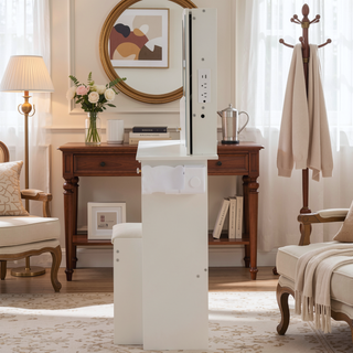 Sunvega Small Size Left Drawer Vanity Table with Cushioned Stool and LED Mirror