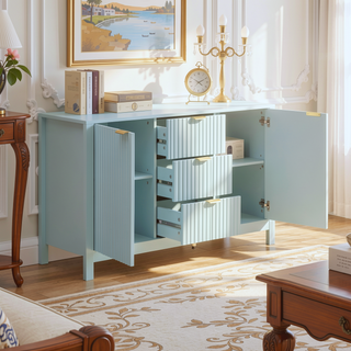 Sunvega Sideboard with Artistic Wave Design and Adjustable Shelves for Living Room