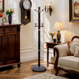 Sunvega 73-Inch Tall Chrome and Wood Coat Rack with Espresso Finish