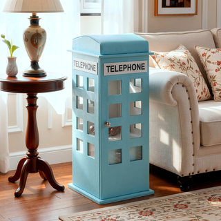 Sunvega British Telephone Design Leather Jewelry Box with 8 Acrylic Windowpanes