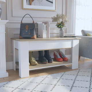 Sunvega Lift Top Storage Bench with Lower Shelf for Entryway and Closet