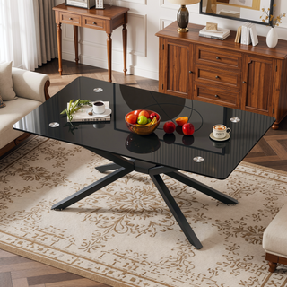 Sunvega Modern 39.37" Rectangular Clear Tempered Glass Coffee Table with Black Metal Legs