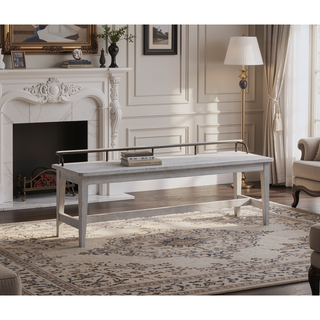 Sunvega Vanilla Finish Dining Bench with Oil-Rubbed Brass Galley Rail