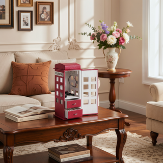 Sunvega British Telephone Design Leather Jewelry Box with 8 Acrylic Windowpanes