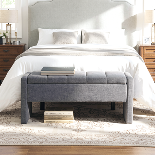Sunvega Modern Linen Upholstered Storage Bench for Bedroom Living Room Dorm