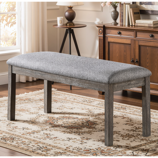 Sunvega Gray Fabric Upholstered Dining Bench with Wire-Brushed Finish