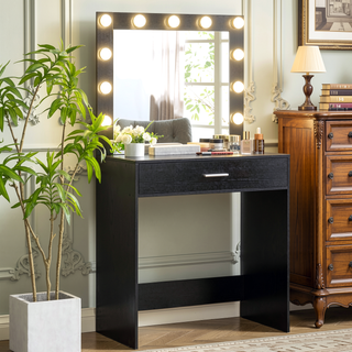 Sunvega Vanity Desk with Mirror Lights Large Drawer 1 Level Storage Dresser