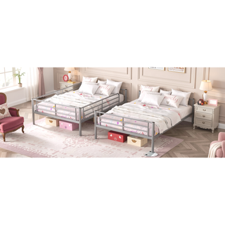 Sunvega Full Over Full Metal Bunk Bed with Chrome Finish and Guardrails
