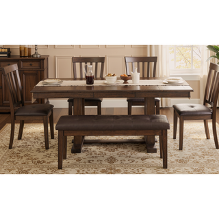 Sunvega Light Rustic Brown Finish Wooden Bench with Button-Tufted Polyester Seat