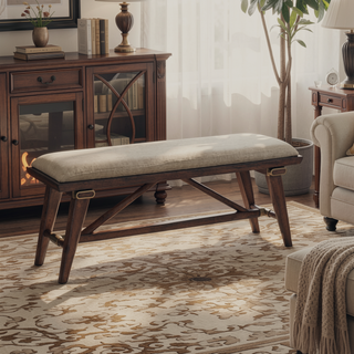 Sunvega Modern Design Brown Finish Wooden Frame Fabric Upholstered Seat Bench