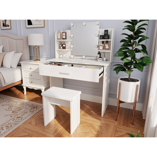 Sunvega Vanity Table with Adjustable Mirror Spacious Drawer and Matching Stool