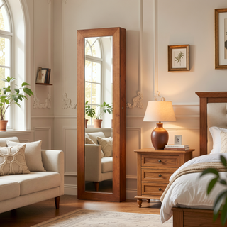 Sunvega Large Capacity Lockable Wall-Mounted Solid Wood Jewelry Armoire with Mirror
