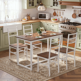 Sunvega Industrial Style Five-Piece Table and Chair Set with Backrest for Various Scenarios