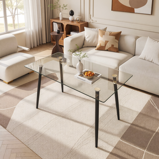 Sunvega Modern Minimalist 51" Rectangular Glass Dining Table for 4-6 with Tempered Tabletop