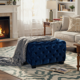 Sunvega Modern Glam Velvet Ottoman with Button-Tufted Diamond Stitching