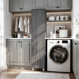 Sunvega Tall Storage Cabinet with Single Door and 3 Broom Hangers