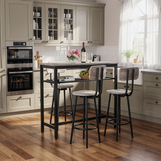 Sunvega Counter Height Square Table Set With 2 Foldable Stools for Kitchen and Apartment