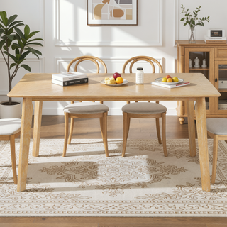 Sunvega Retro Rectangular Dining Table for 6 with Rubberwood Legs and Anti-Scratch Feet