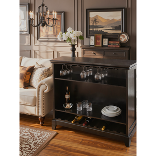 Sunvega Garcia Collection Dark Brown Ebony Hardwood Bar Counter with Silverstone Top