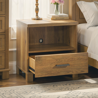 Sunvega Casual Country Style Nightstand with Warm Brown Finish and Single Drawer