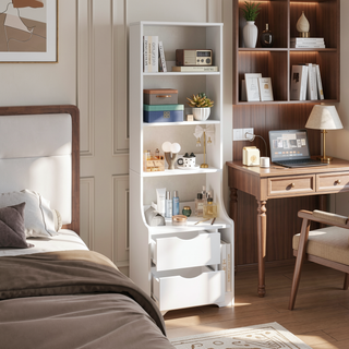 Sunvega Bedroom Nightstand with 2 Drawers and 4-Tier Open Shelving for Storage