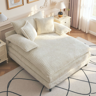 Sunvega Oversized Corduroy Chaise Lounge Chair with Fluffy Cushions and 4 Adjustable Gears