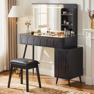 Sunvega Makeup Vanity Desk with LED Lights Mirror 4 Drawers Dressing Table Stool